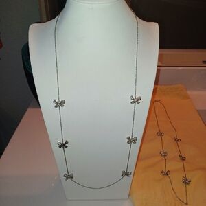 Elegant Ann Taylor Silver Tone 16 inch Rhinestone Bow Necklace